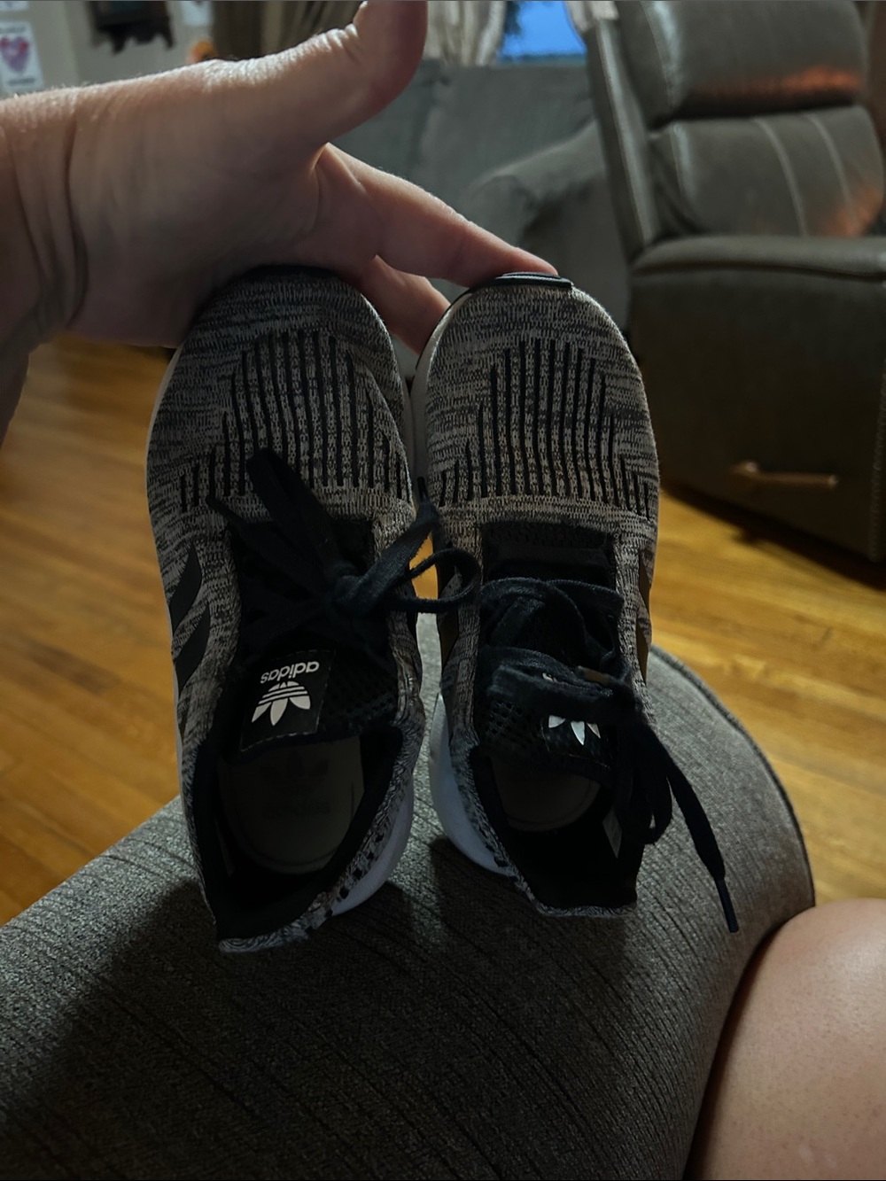 adidas Kids Black and Gray Knit Sneakers - Picture 4 of 5